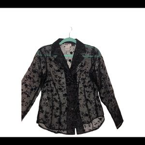 Vintage black see through rose printed top